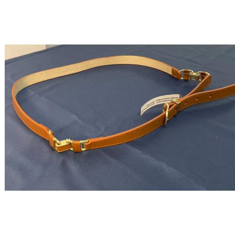 Liz Claiborne Tan Leather Belt Gold Metal‎ Accents Approx 45
